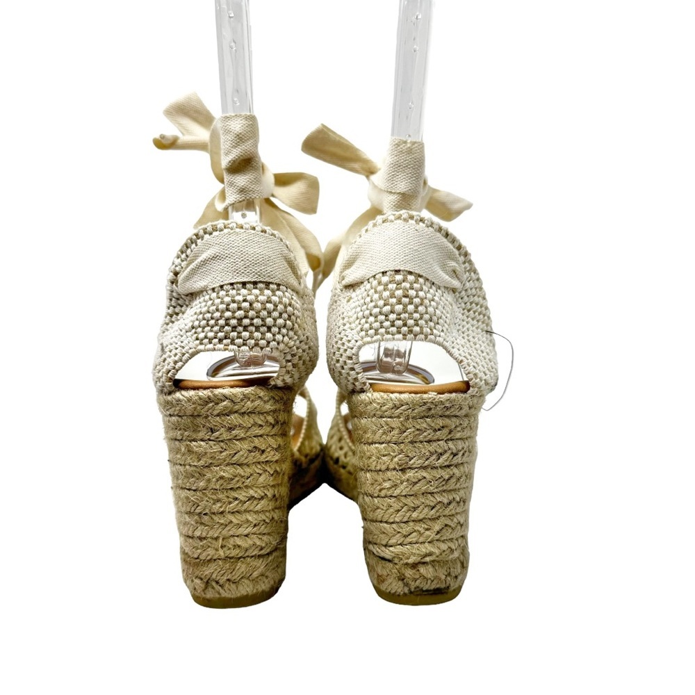 Maypol NEW Crochet Espadrille Wedge Sandals Peep Toe Ankle Wrap Cream Size 41 - Picture 9 of 13